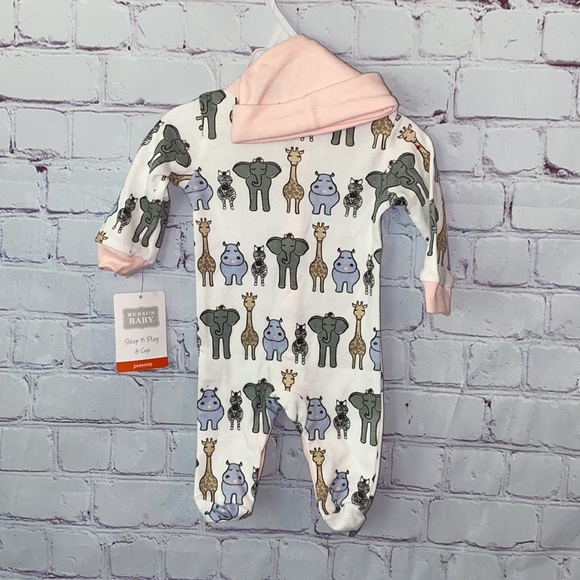 🌸NWT Hudson Baby Sleep N Play & Hat Size Preemie - Picture 2 of 3